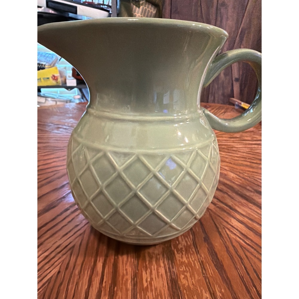 Bath & Body Works Vintage Pottery 1999 Edition Sage Green Ceramic Pitcher 7.5in